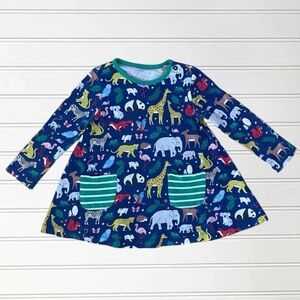 MINI BODEN Colorful Zoo Animal Long Sleeve Pocket Dress